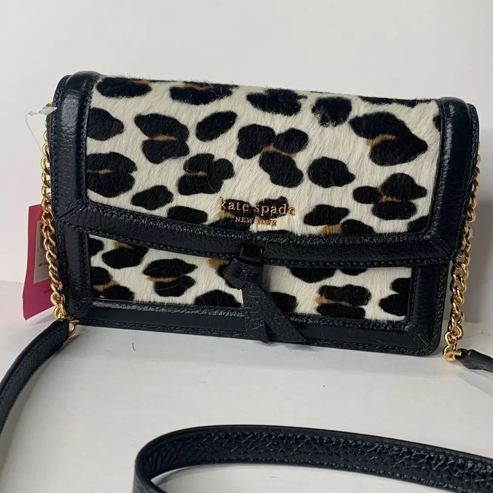 Kate Spade Knott calf hair and pebbled leather flap crossbody NWT